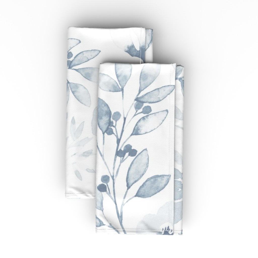Faded Floral Watercolor - Light Blue Cloth Napkin, Longleaf Sateen Grand, Blue