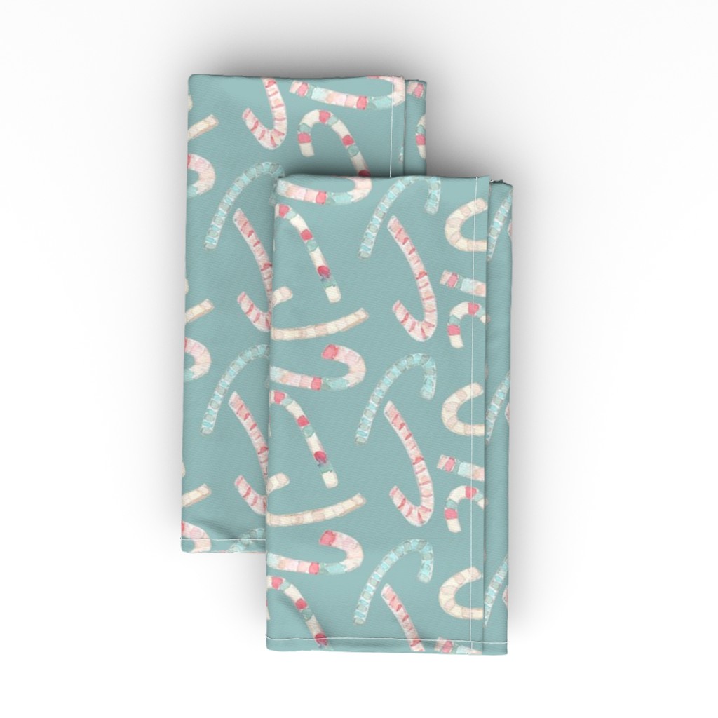 Candy Canes on Frost Cloth Napkin, Longleaf Sateen Grand, Blue