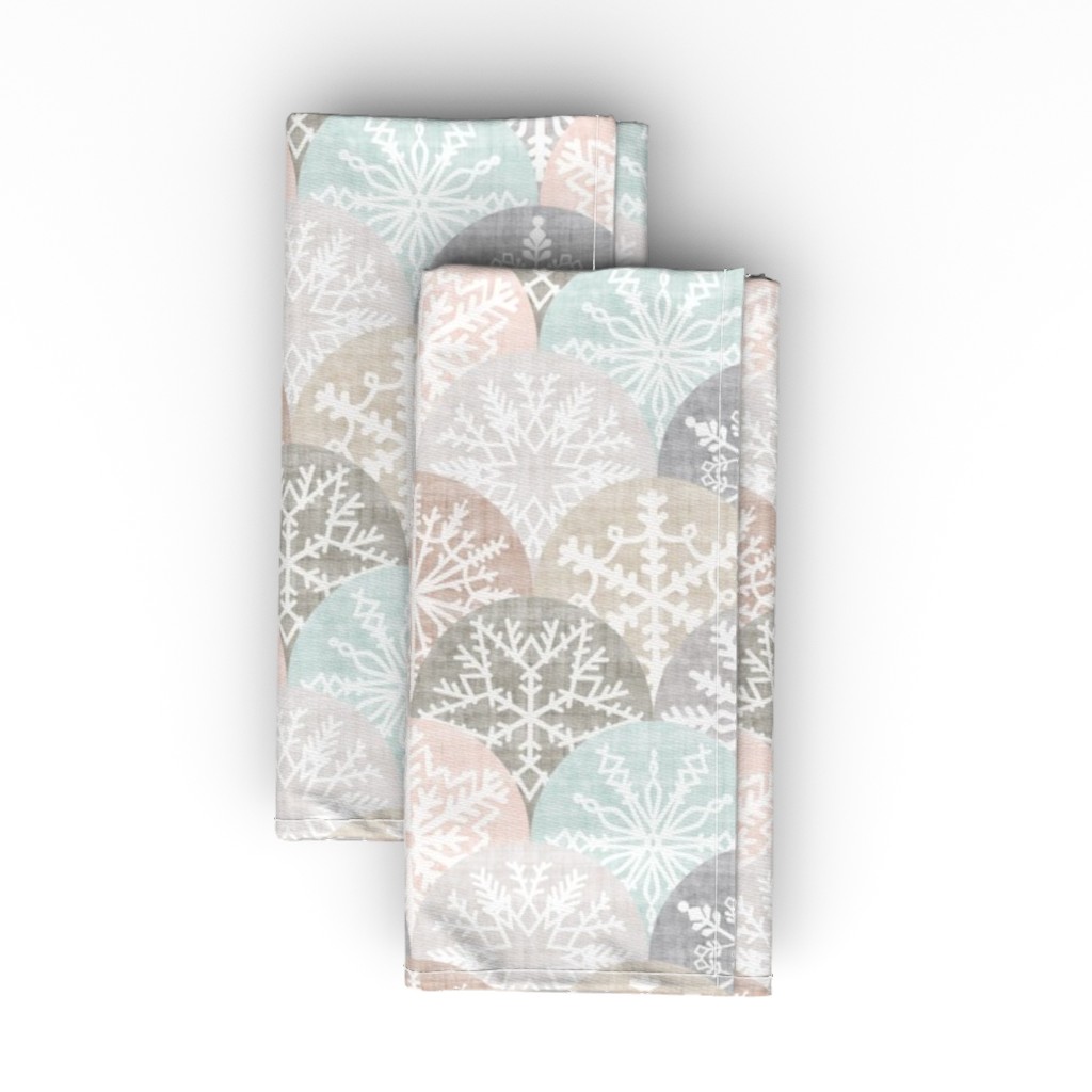 Winter Snowflake Scales - Neutral Cloth Napkin, Longleaf Sateen Grand, Beige