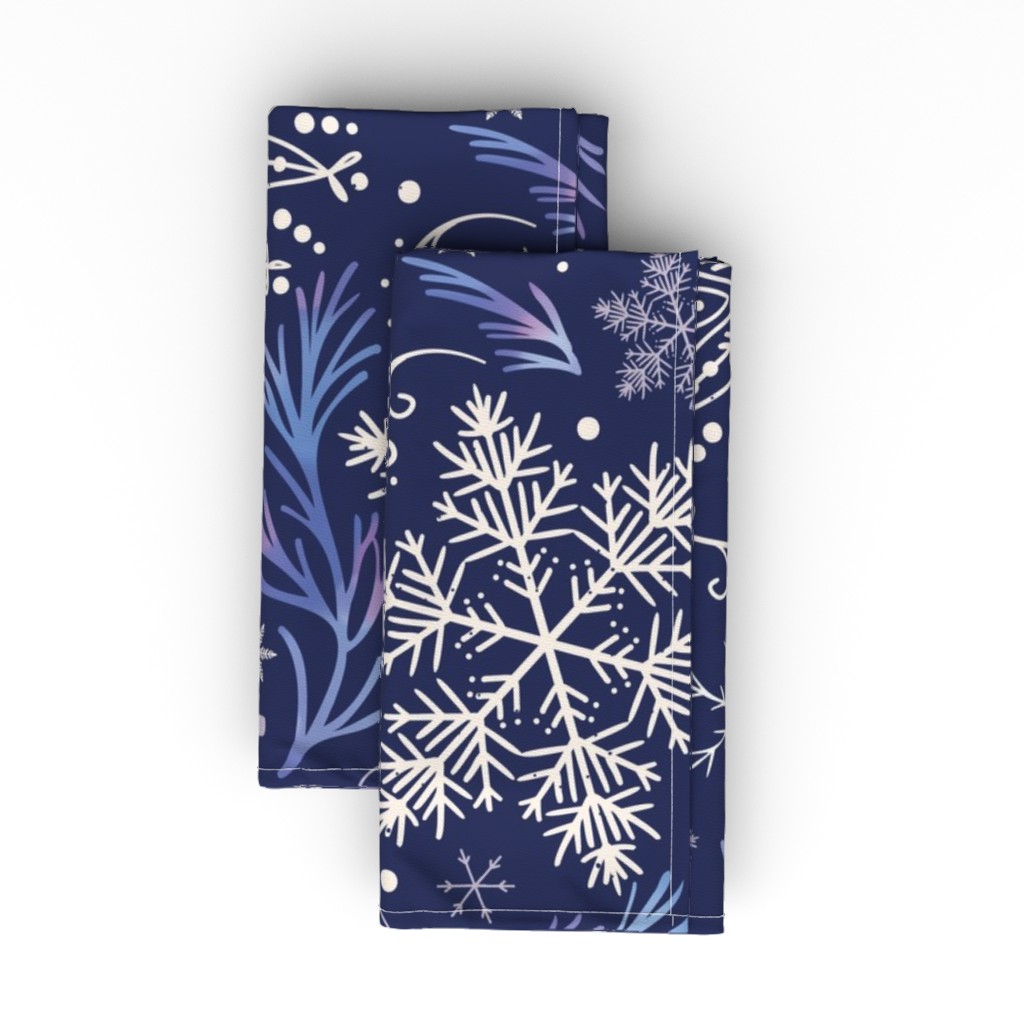 Frosty Snowflakes- Navy Cloth Napkin, Longleaf Sateen Grand, Blue