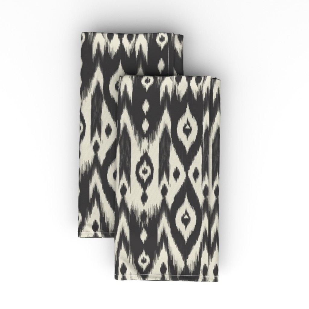 Tribal Ikat - Black and Cream Cloth Napkin, Longleaf Sateen Grand, Black