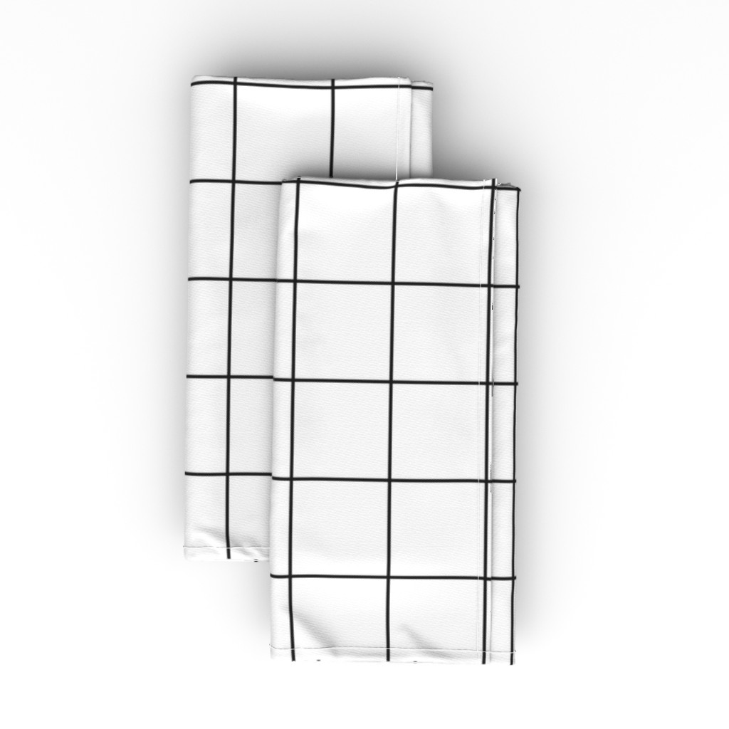 Windowpane Square Grid - Black and White Cloth Napkin, Longleaf Sateen Grand, White