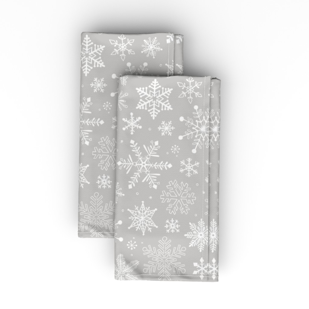 Snowflakes on Gray Cloth Napkin, Longleaf Sateen Grand, Gray