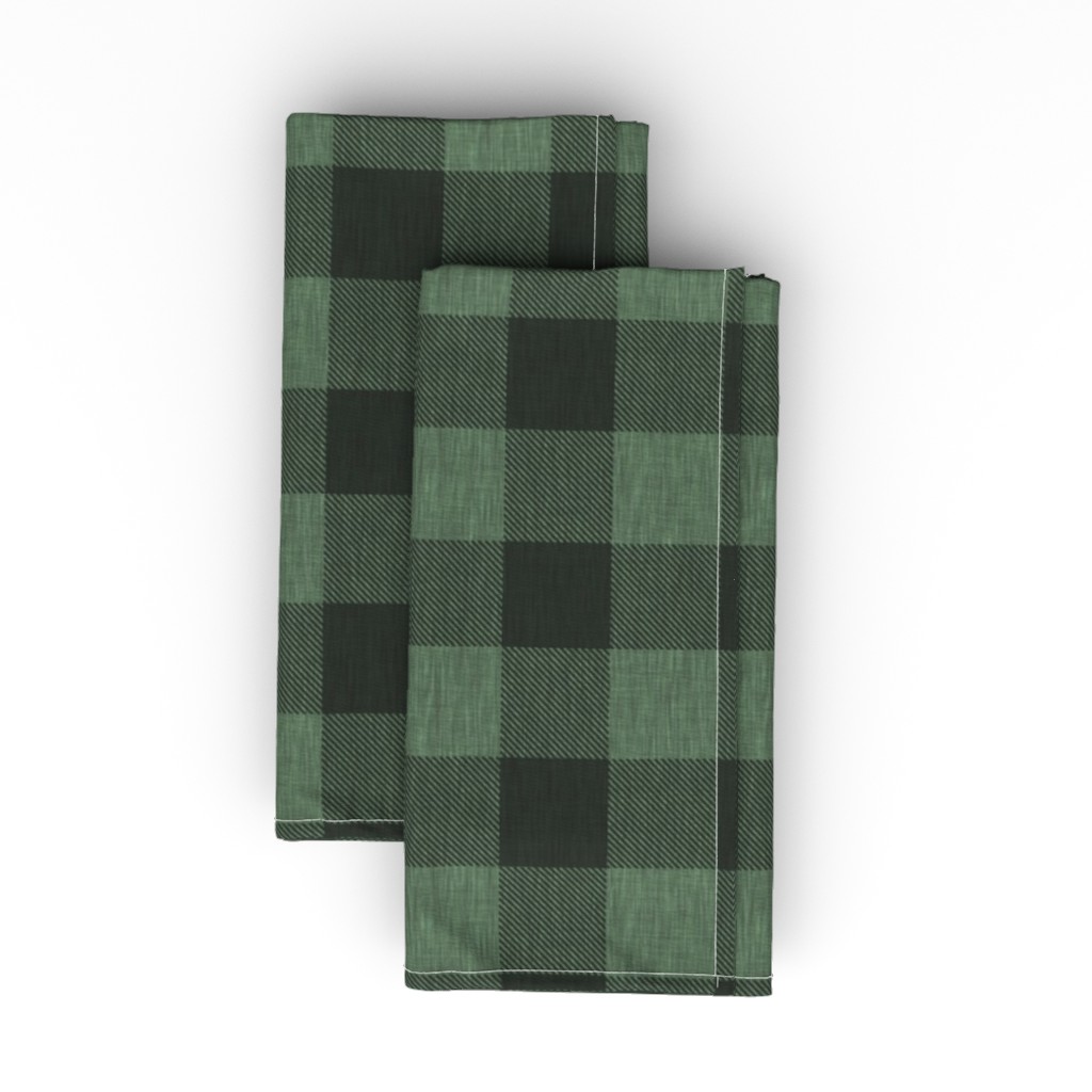 Textured Buffalo Plaid - Dark Green & Black Cloth Napkin, Longleaf Sateen Grand, Green
