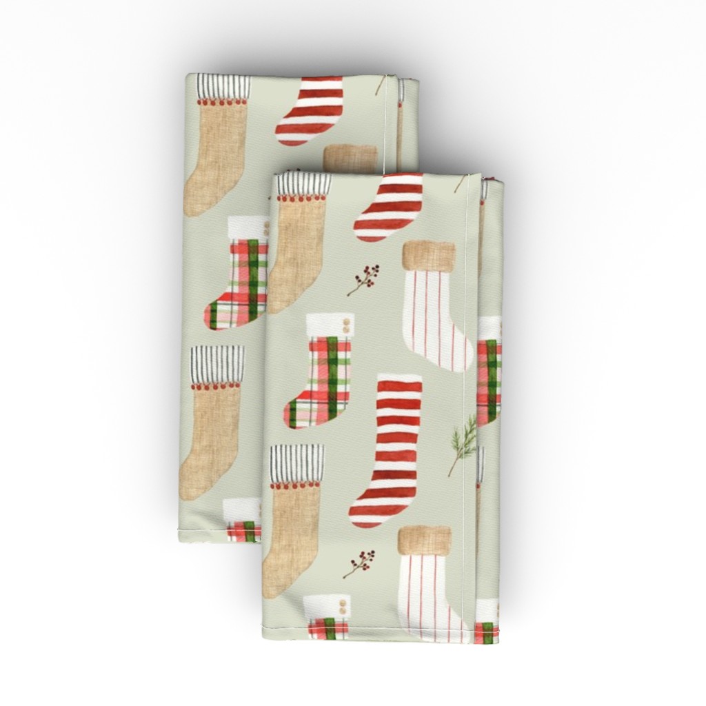 Christmas Stockings - Green Cloth Napkin, Longleaf Sateen Grand, Multicolor
