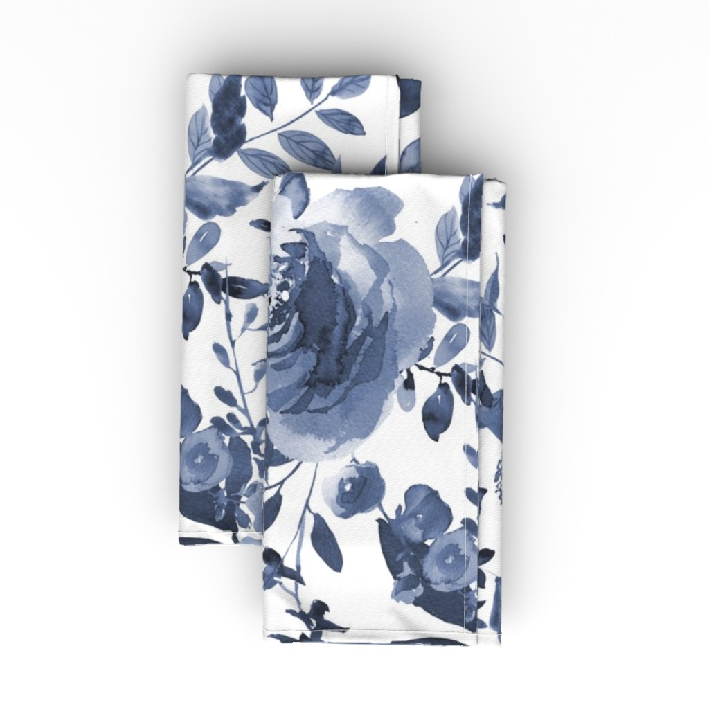 Blue and White Florals - Indigo Cloth Napkin, Longleaf Sateen Grand, Blue