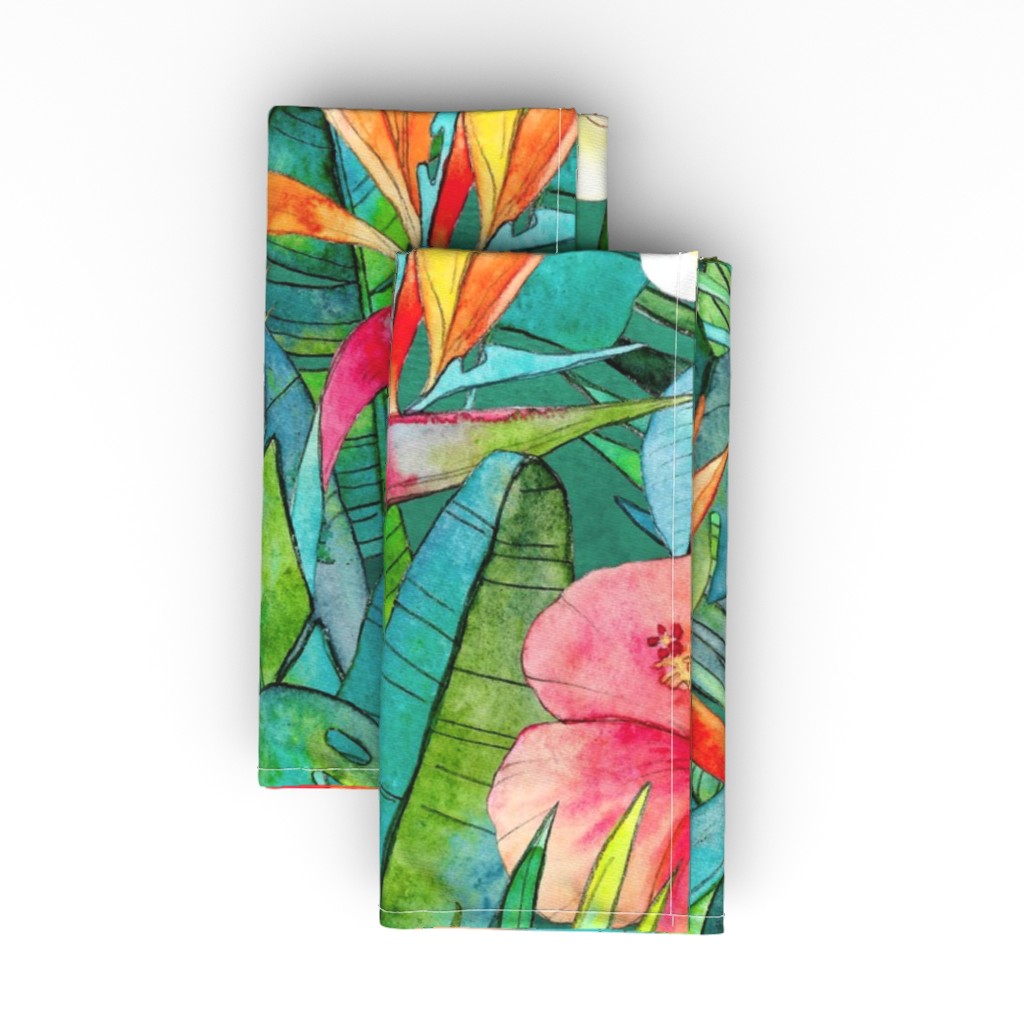 Classic Tropical Garden Watercolor Cloth Napkin, Longleaf Sateen Grand, Multicolor