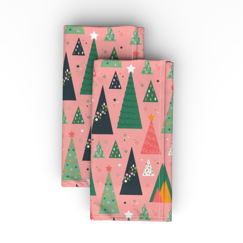 Holiday Trees - Pink Cloth Napkin, Longleaf Sateen Grand, Pink