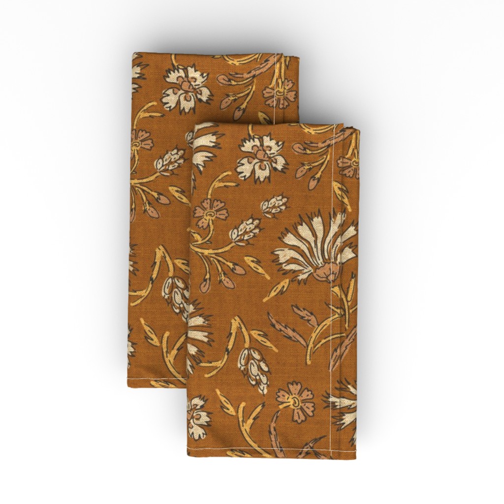 Kalami Floral - Mustard Cloth Napkin, Longleaf Sateen Grand, Orange