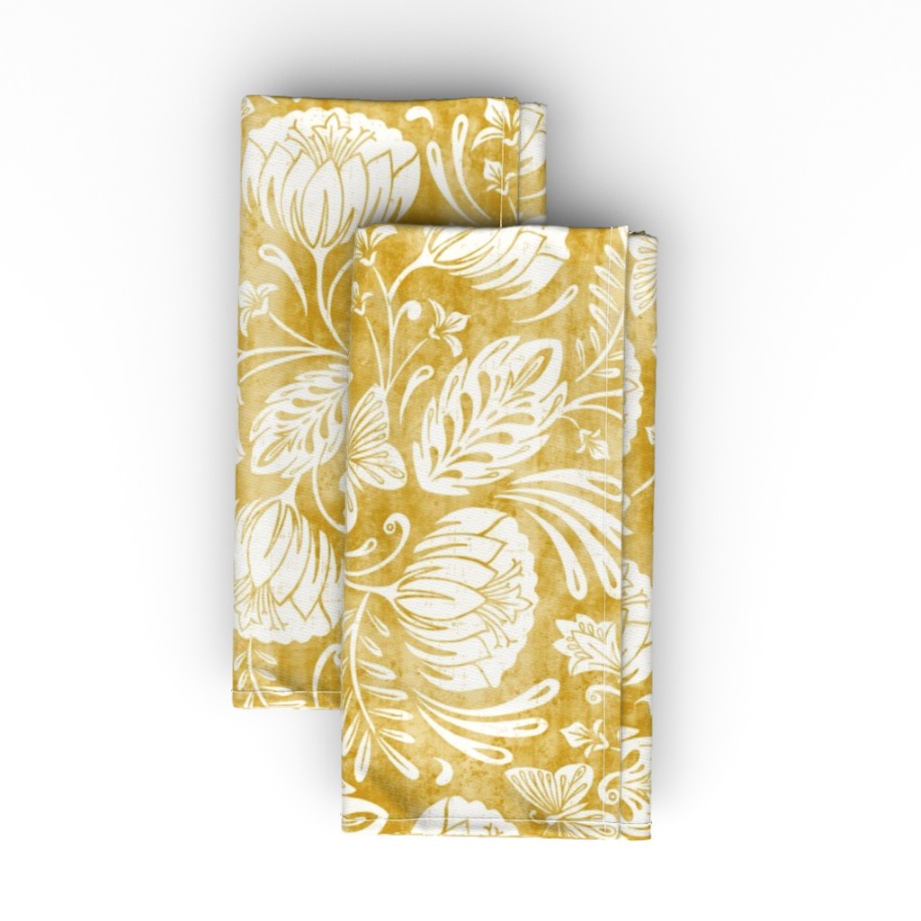 Arabella - Damask Cloth Napkin, Longleaf Sateen Grand, Yellow