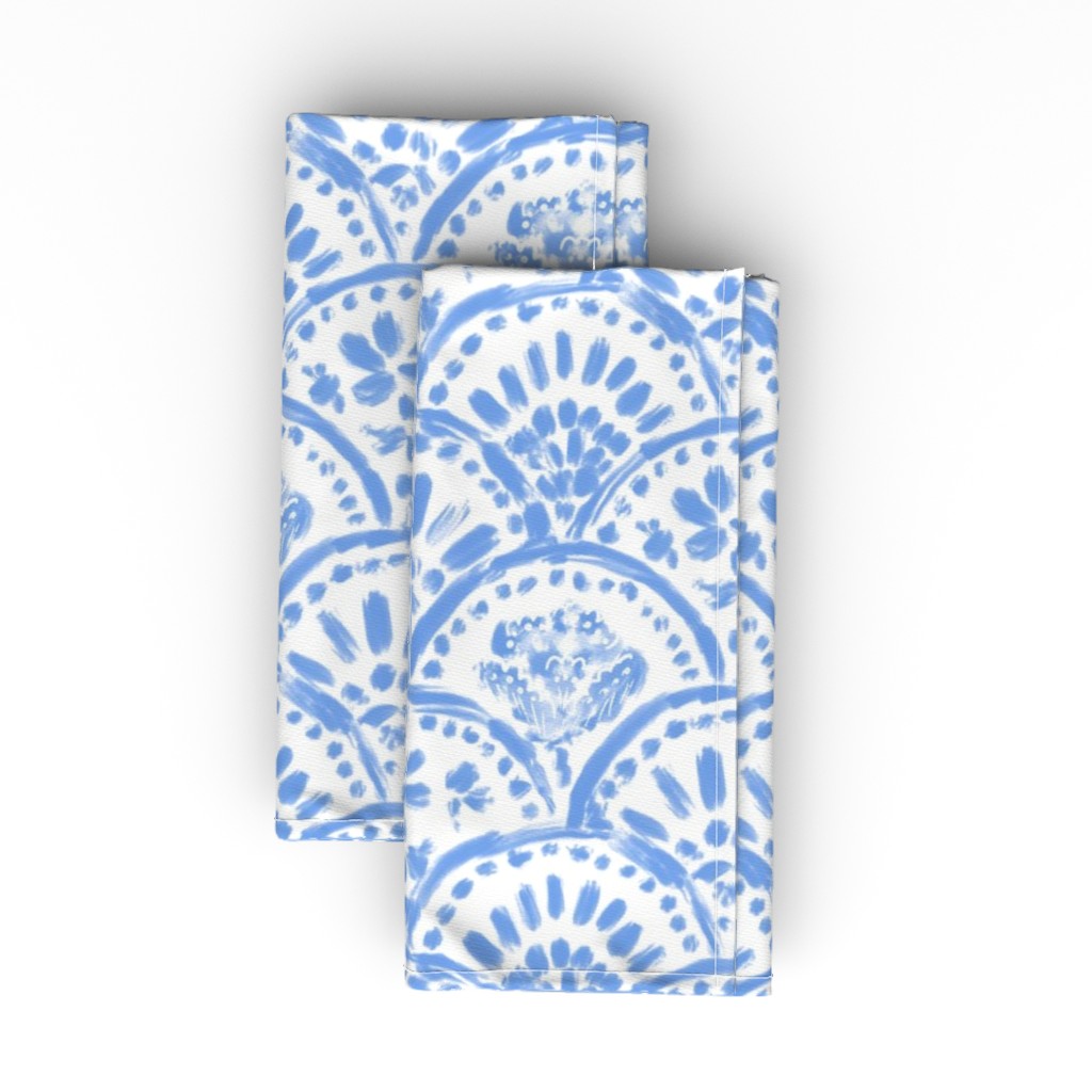 Chinese Chintz Scalloped Wave - Blue Cloth Napkin, Longleaf Sateen Grand, Blue