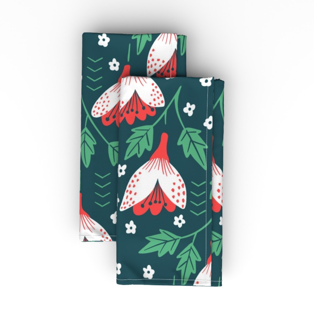 Christmas Flowers - Green Cloth Napkin, Longleaf Sateen Grand, Green