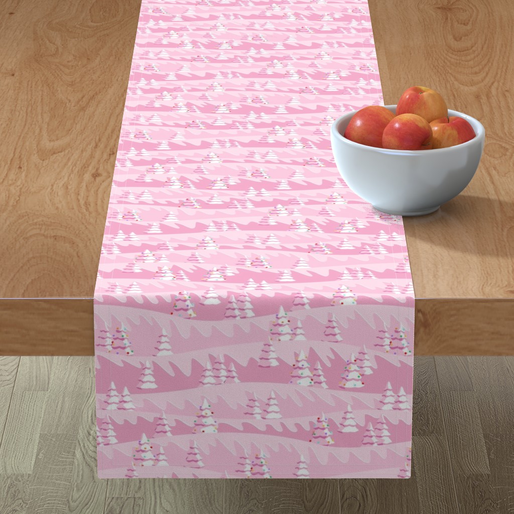 Mid Century Christmas Tree Landscape - Retro Pink Table Runner, 108x16, Pink