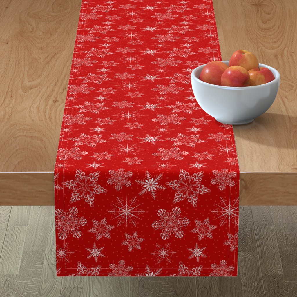 Snowflakes on Red Table Runner, 108x16, Red