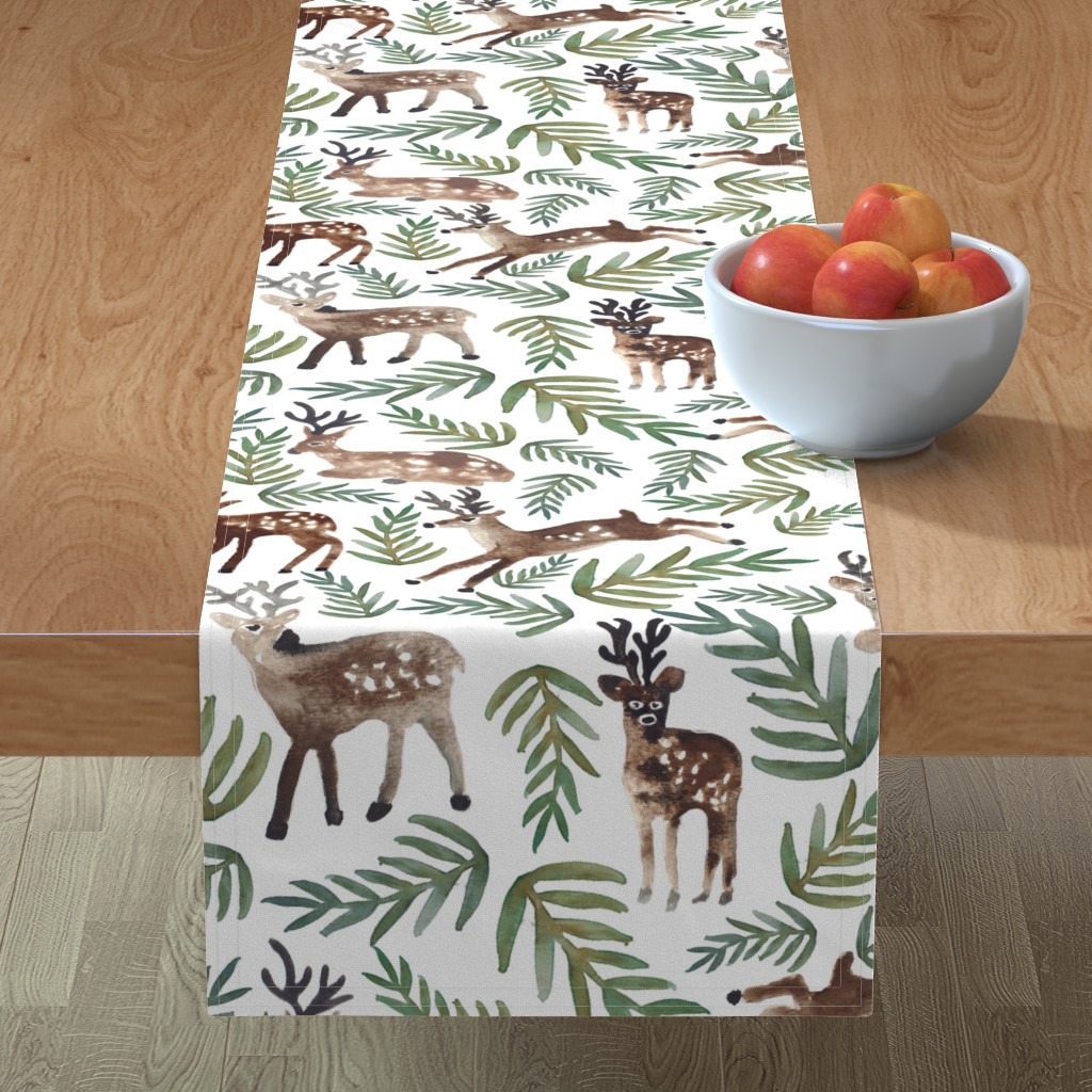 Loved Dearly - Green & Brown on White Table Runner, 108x16, Green