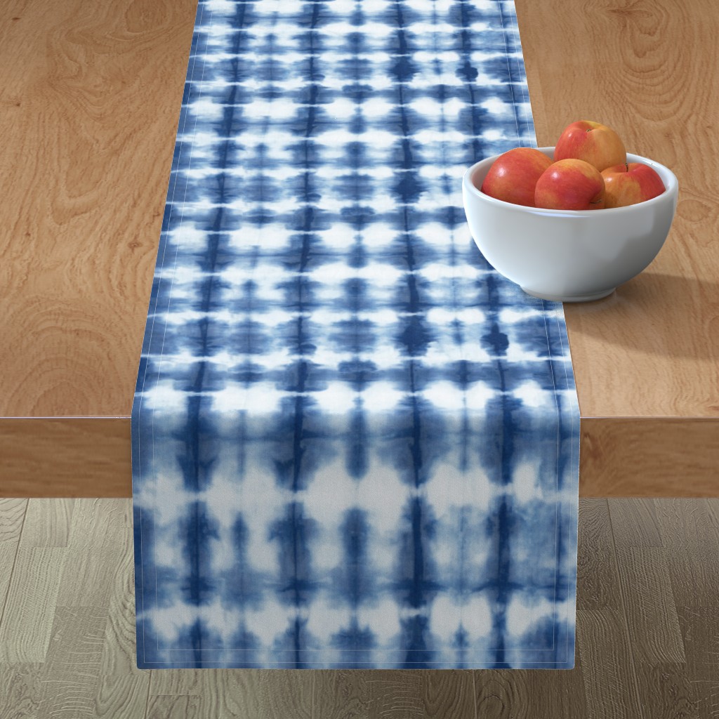 Shibori - Indigo on White Table Runner, 108x16, Blue
