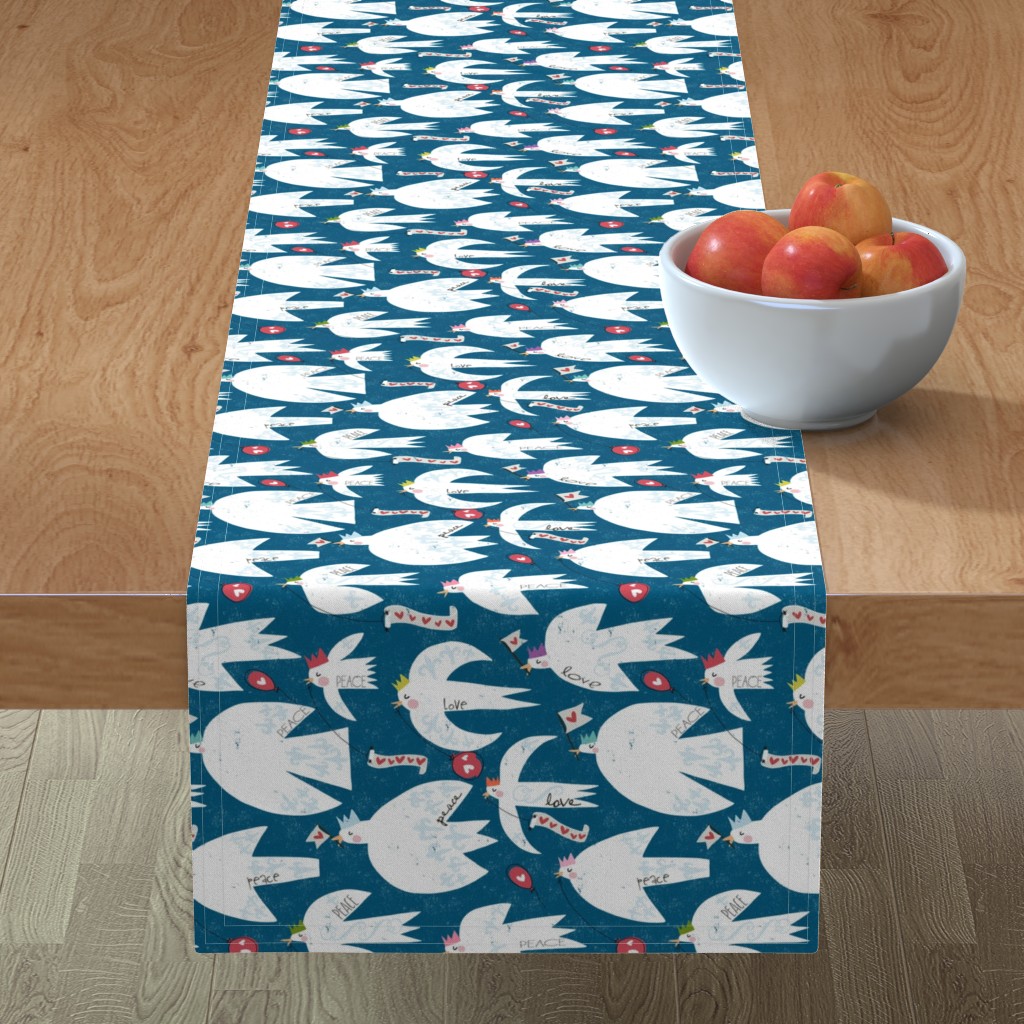 Peace + Love Dove Party Table Runner, 108x16, Blue