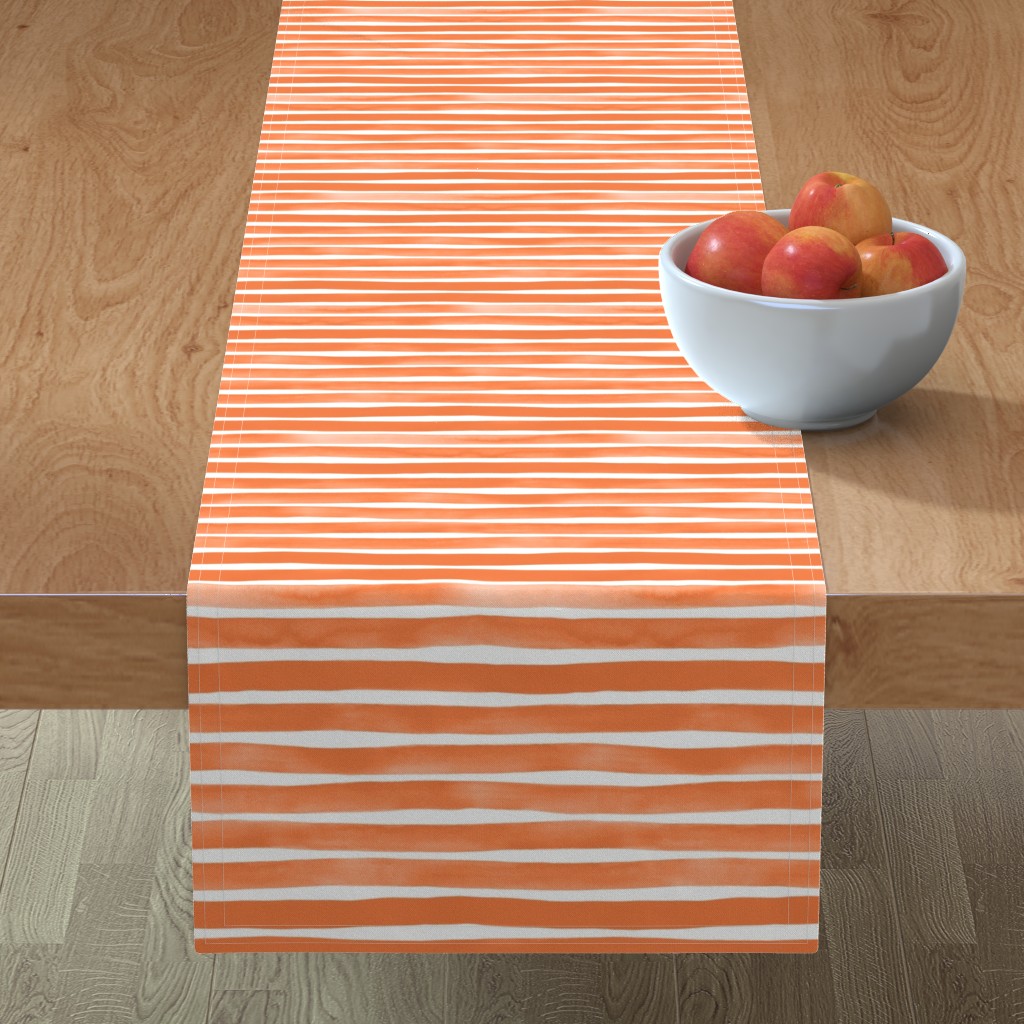Imperfect Watercolor Stripes Table Runner, 108x16, Orange
