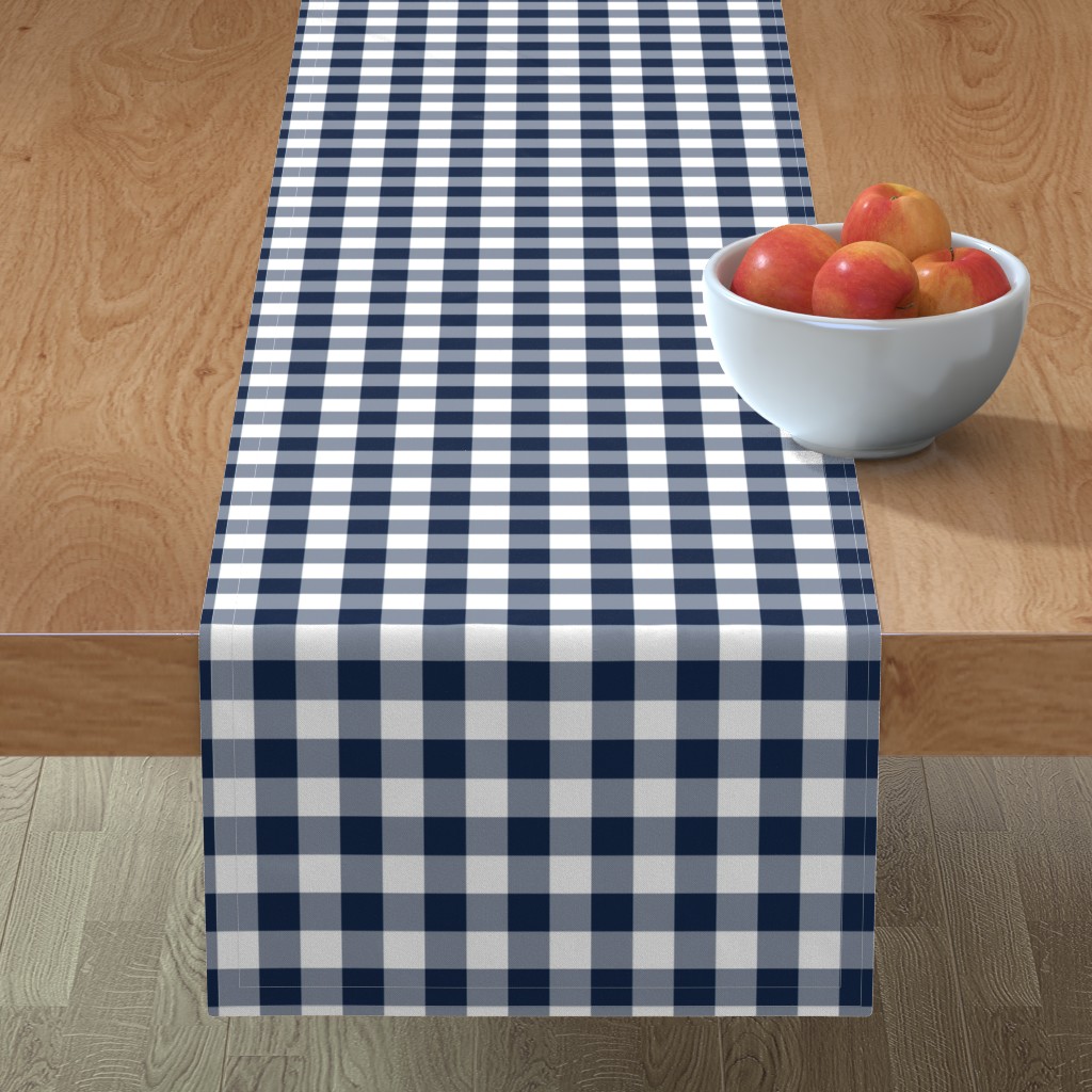 Gingham Check - Navy and White Table Runner, 108x16, Blue