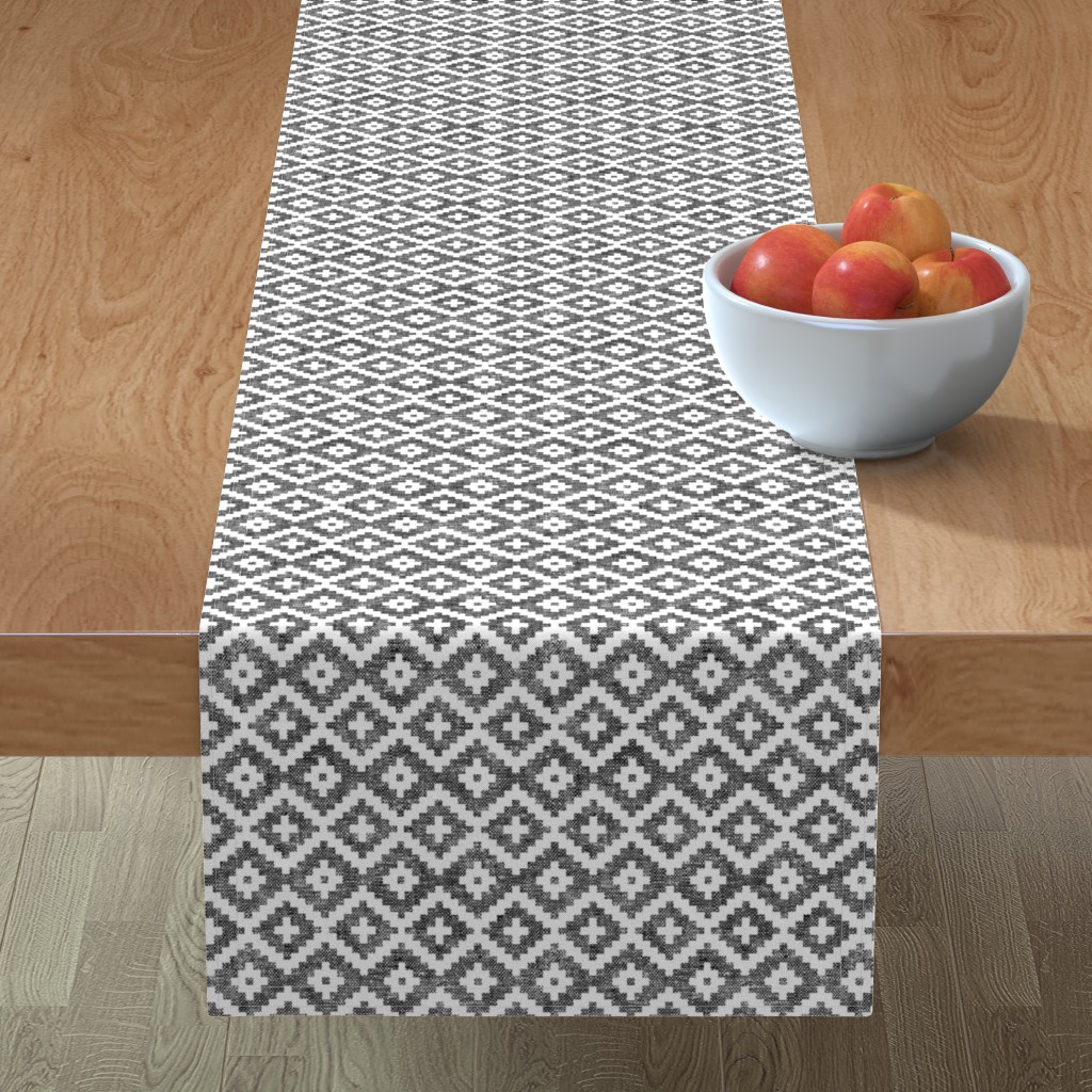Textured Aztec - Black and White Table Runner, 108x16, Gray