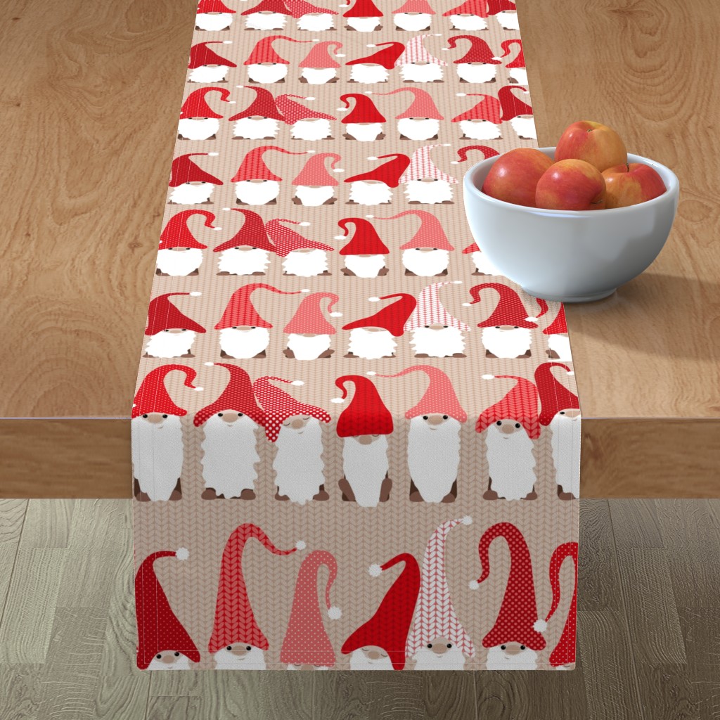 Gnome Friends - Red Table Runner, 108x16, Red