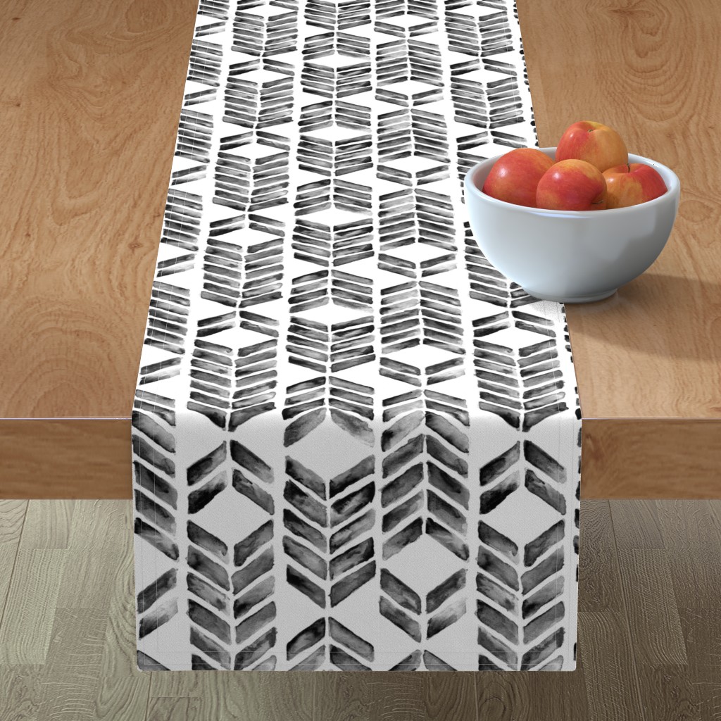 Mosaic - Black & White Table Runner, 108x16, Gray