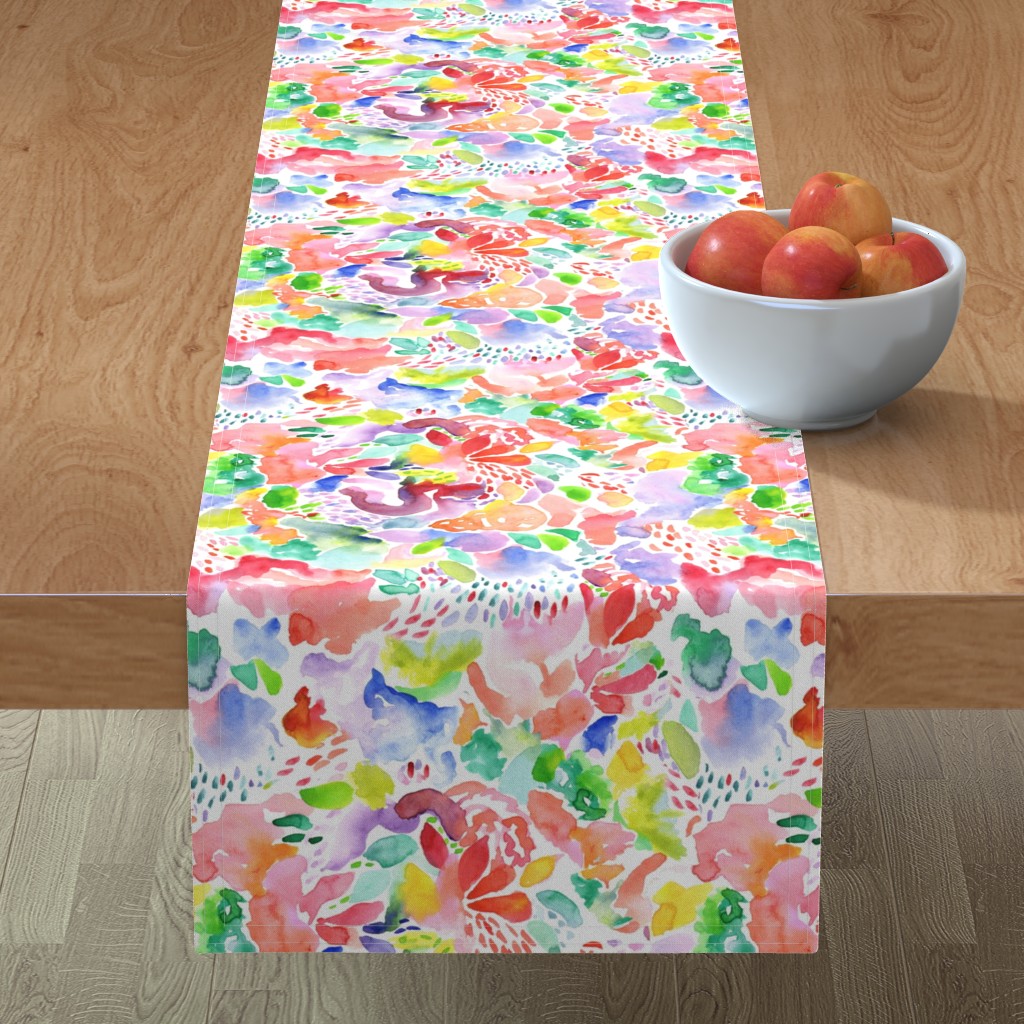 Happy Abstract Watercolor Table Runner, 108x16, Multicolor