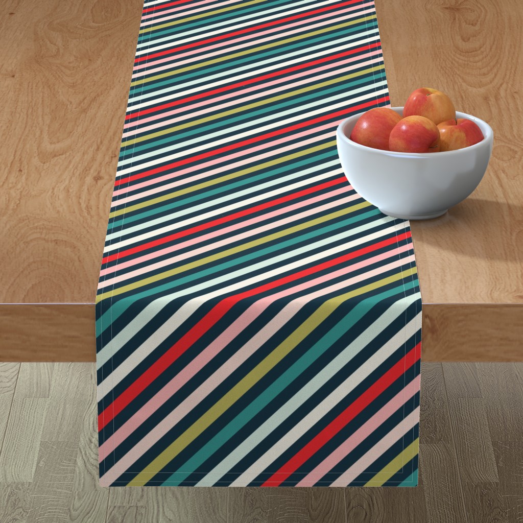 Diagonal Multicolor Stripe Table Runner, 108x16, Multicolor