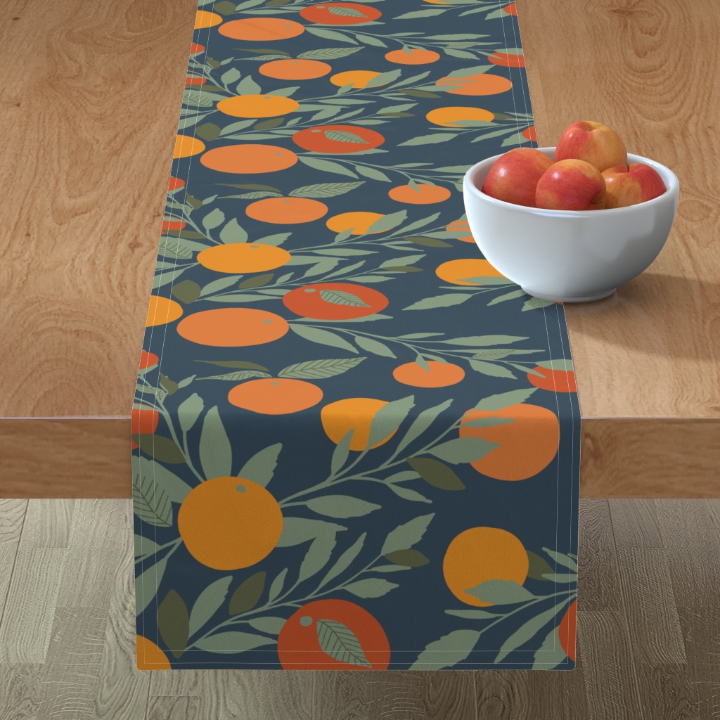 Tangerine - Orange & Navy Table Runner, 108x16, Multicolor