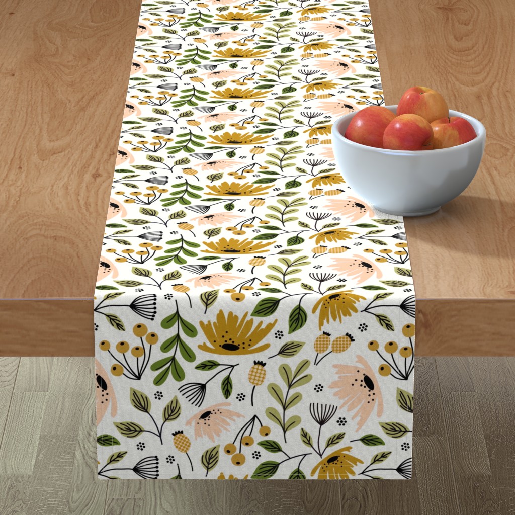 ditsy modern floral peach and yellow table runner