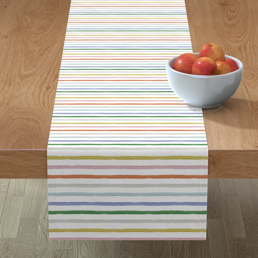 Rainbow Stripes Watercolor Table Runner, 72x16, Multicolor