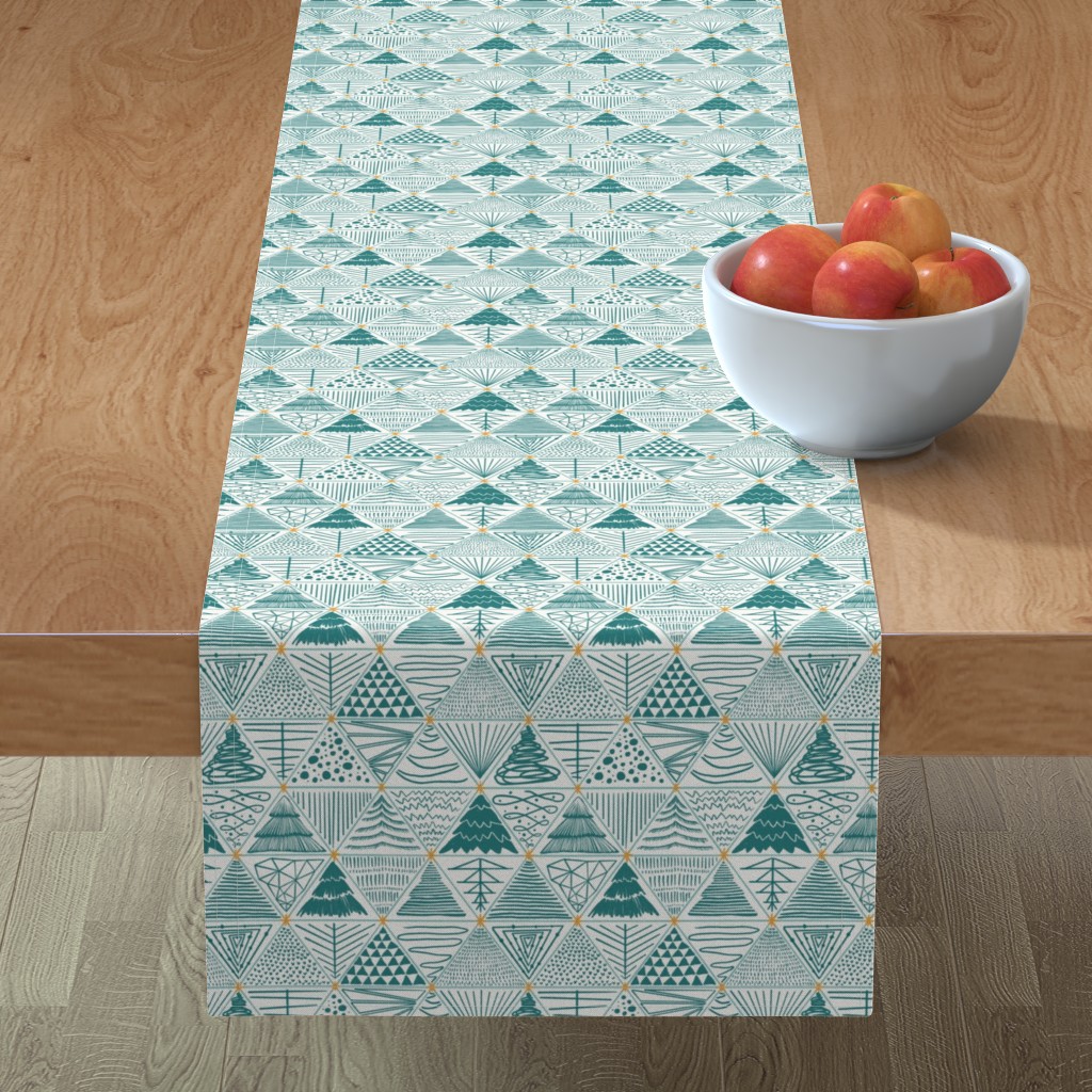 Christmas Tree Abstract Triangles - Green Table Runner, 72x16, Green