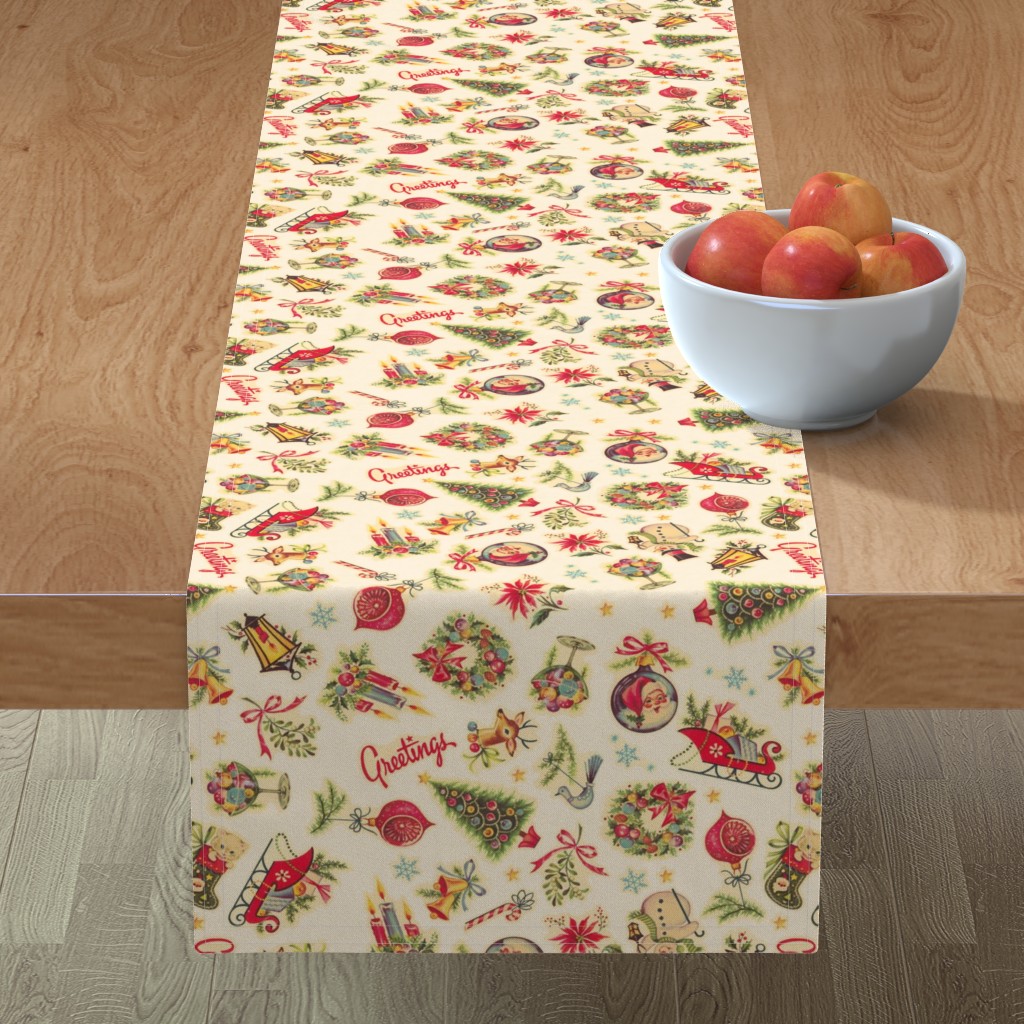 Retro Christmas Greetings Table Runner, 72x16, Multicolor