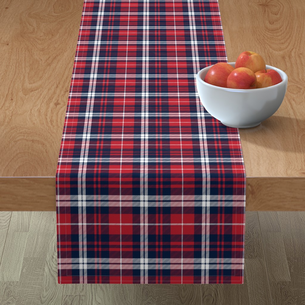 Seasonal Plaid - Navy, Red, White Table Runner, 72x16, Red