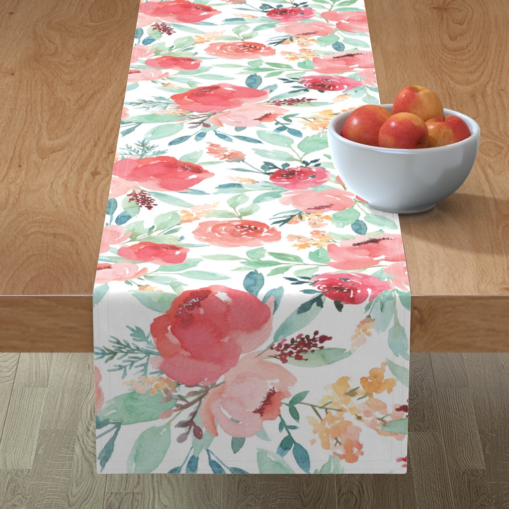 Watercolor Flowers - Pink Table Runner, 72x16, Pink