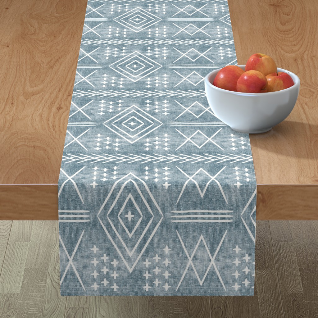 Vintage Moroccan Table Runner, 72x16, Blue