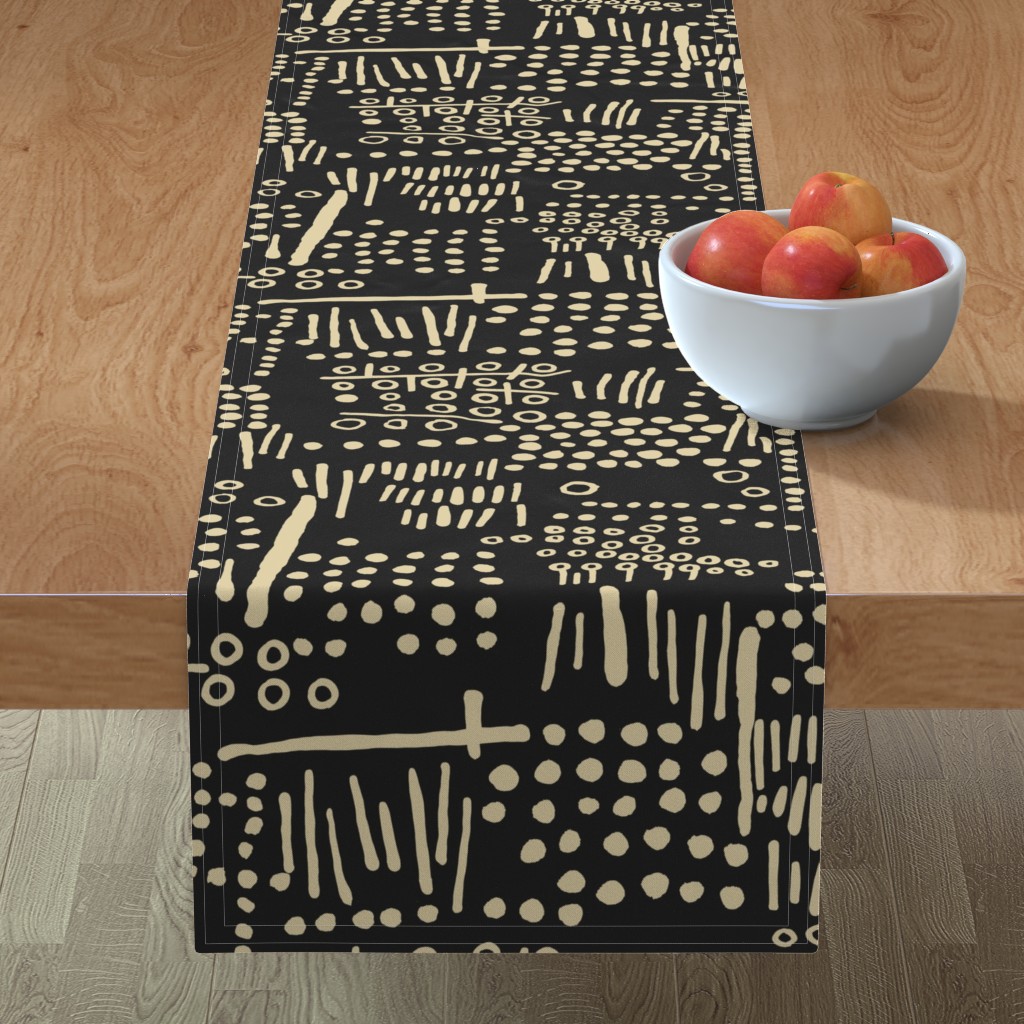 Abstract Tribal - Black & Taupe Table Runner, 72x16, Black
