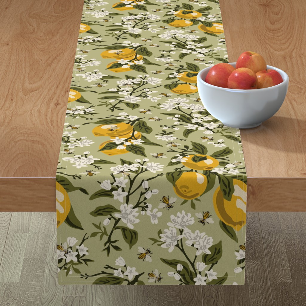 Bees and Lemons - Green Table Runner, 72x16, Green