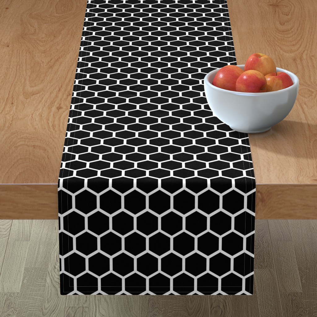 Honeycomb Hexagon - Black and White Table Runner, 90x16, Black