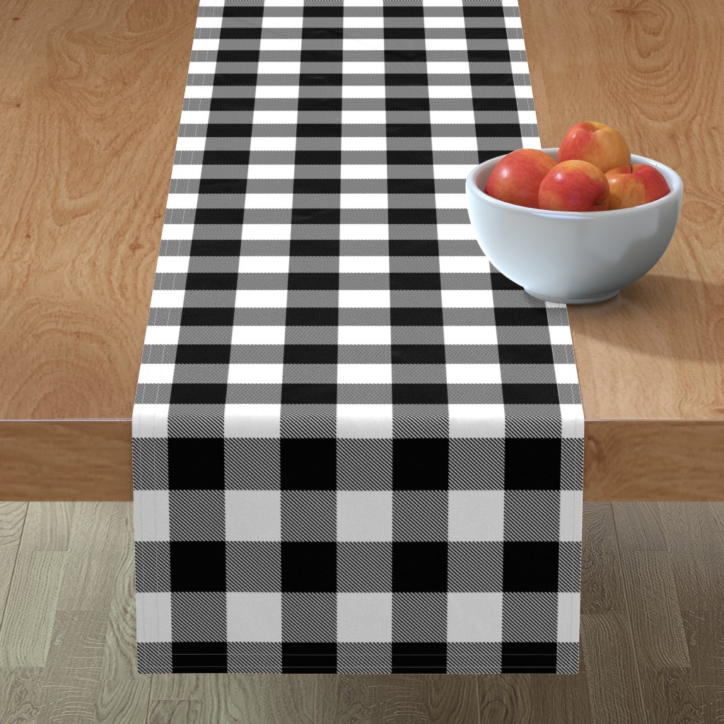 Buffalo Plaid With Twill Pattern - Black & White Table Runner, 90x16, Black