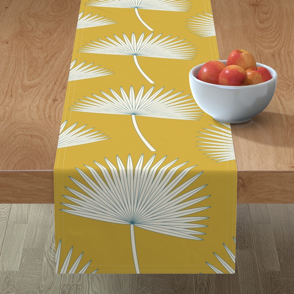 Boho Sunshine Palm Leaves Table Runner, 90x16, Yellow