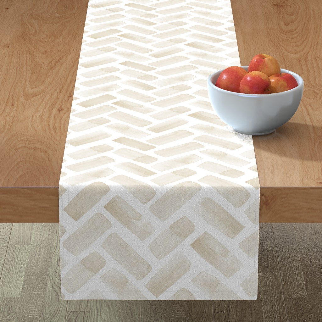 Watercolor Herringbone Table Runner, 90x16, Beige