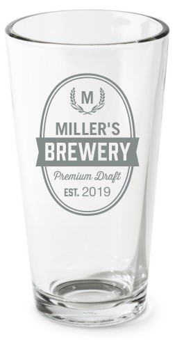 Brewery Pint Glass, Etched Pint, Set of 1, White