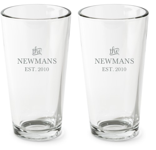 Stately Name Pint Glass, Etched Pint, Set of 2, White