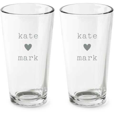 Perfect Pair Heart Pint Glass, Etched Pint, Set of 2, White