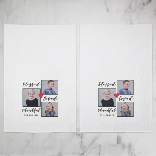 Blessed Loved Thankful Tea Towel, Set of 2, White, white