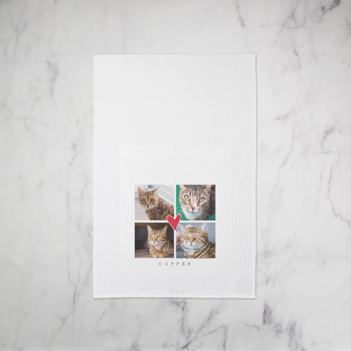 Best Heart Grid Collage Tea Towel, Set of 1, Red, fire engine