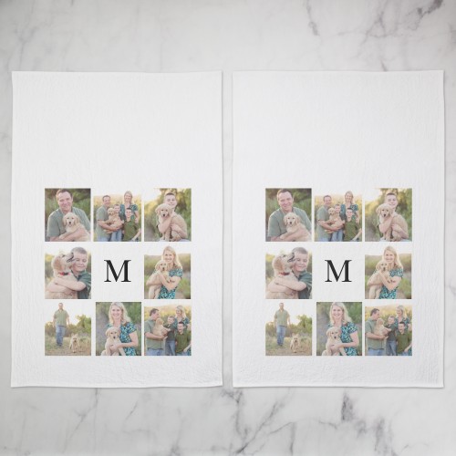 Grid Collage Monogram Tea Towel, Set of 2, Multicolor, multi