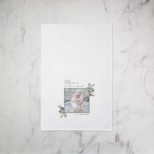 Fresh Floral Corner Frame Tea Towel, Set of 1, White, white