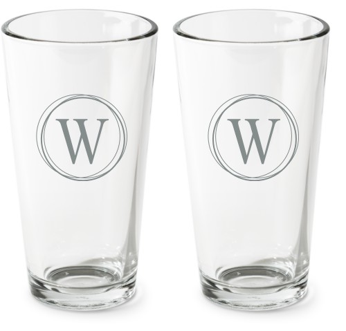 Circle Monogram Pint Glass, Etched Pint, Set of 2, White